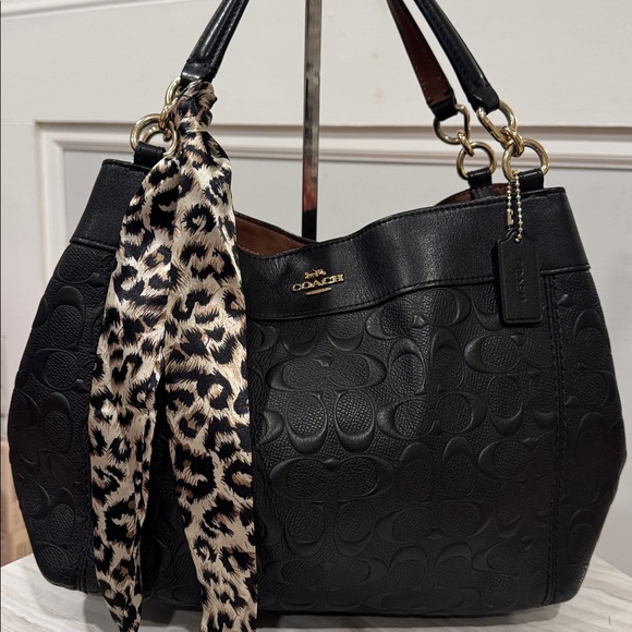 Coach Tote Lexy Signature Black Leather Embossed Bag - Picture 3 of 16